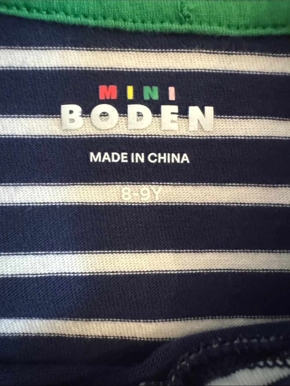 Mini Boden Navy & White Striped Long-Sleeve Tee with Rainbow Shoulder Buttons